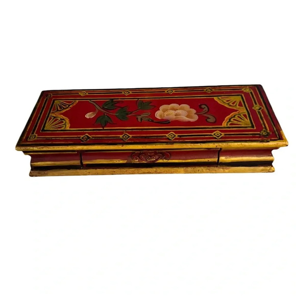 Vintage Wood Handpainted Box With Drawer - Picture 4 of 5